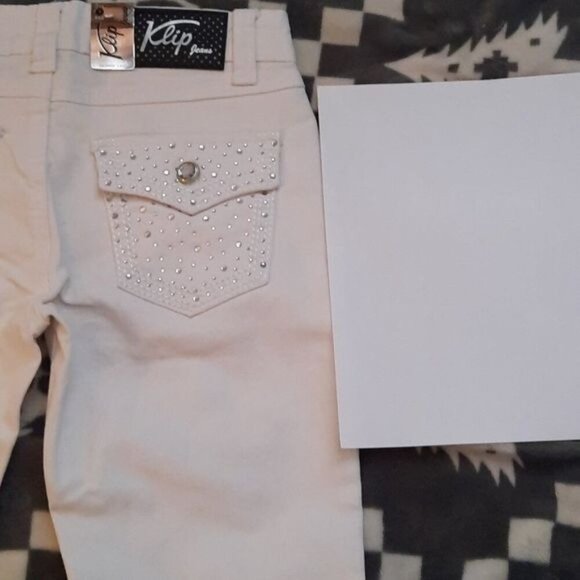 Klip Jeans NWT White Rhinestone 5 Pocket Low Rise Skinny Denim Jeans Size 7 - Picture 15 of 16